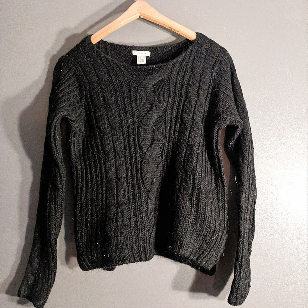 Thick black cable knit sweater